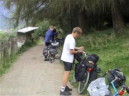 Preparing to leave our lunch spot at Gassa, Sumvitg, 25.4 miles into the ride